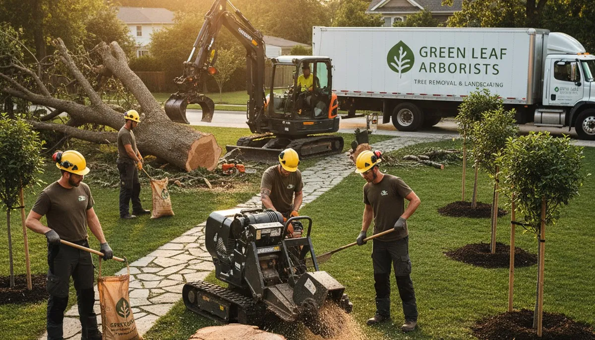 Professional landscaping team trimming trees and designing lawns in Clearwater, FL
